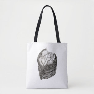 Angels Kissing , black and white Design Tote Bag