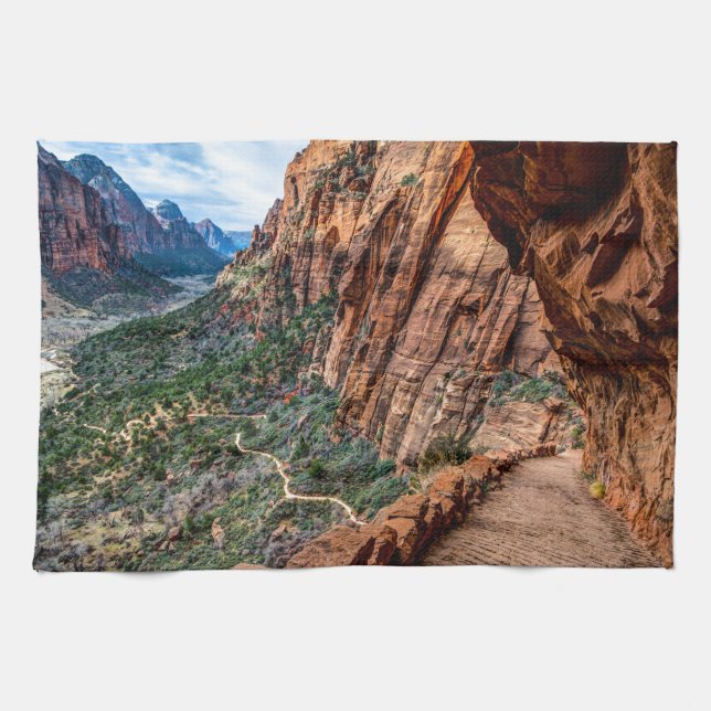 Angel's Landing Trail Zion National Park - Utah Tea Towel (Horizontal)