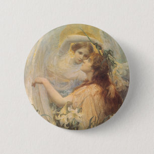 Angel's Message by George Swinstead, Vintage Art 6 Cm Round Badge