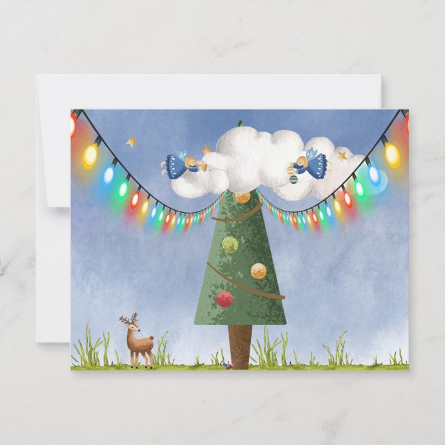 Angels on High Decorated Tree Customisable Text   Holiday Card (Front)