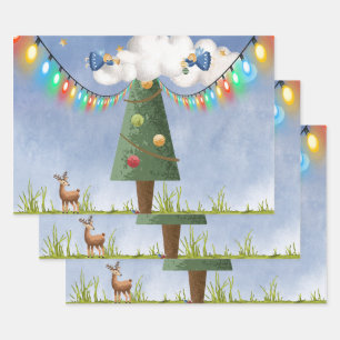 Angels on High Decorating Christmas Tree   Wrapping Paper Sheet