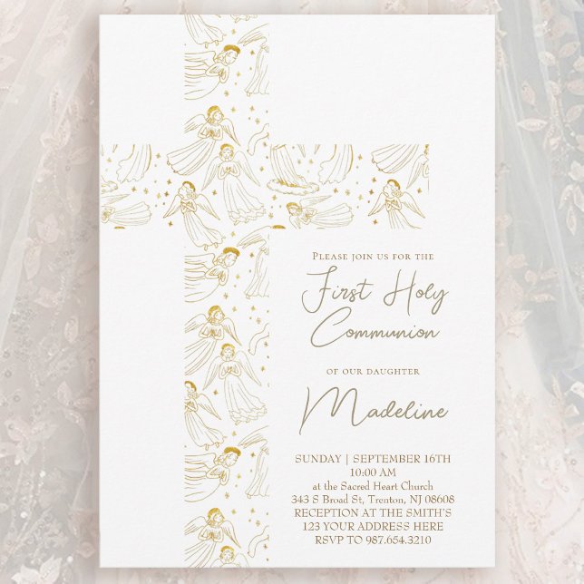 angels pattern cross First Holy Communion Invitation (Creator Uploaded)