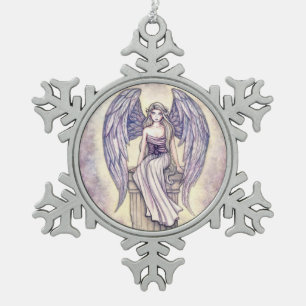 Angel's Perch Fantasy Art Snowflake Pewter Christmas Ornament