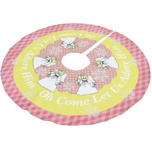 Angels Pink Yellow Let Us Adore Him Tree Skirt