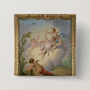 Angels Playing with a Bird in a Landscape 15 Cm Square Badge