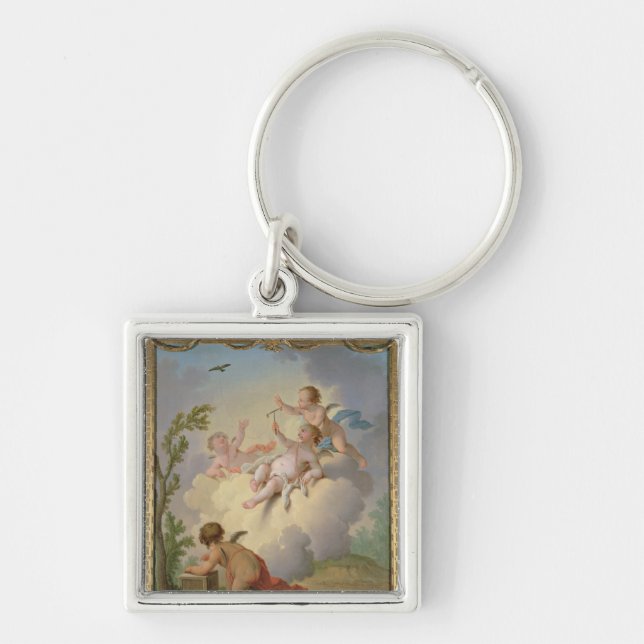 Angels Playing with a Bird in a Landscape Key Ring (Front)