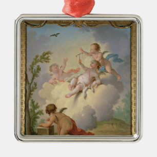 Angels Playing with a Bird in a Landscape Metal Ornament