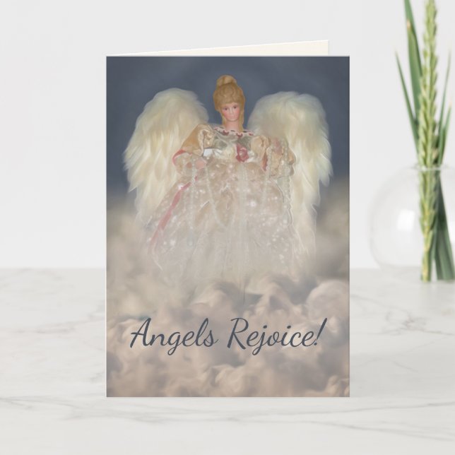 Angels Rejoice Traditional Blue Holiday Card (Front)