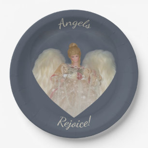 Angels Rejoice Traditional Blue Holiday Paper Plate