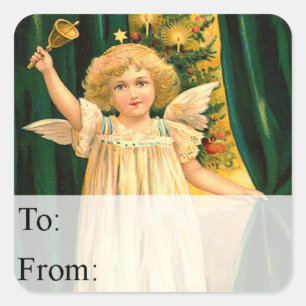 Angels Rings in Christmas Vintage Gift Tag