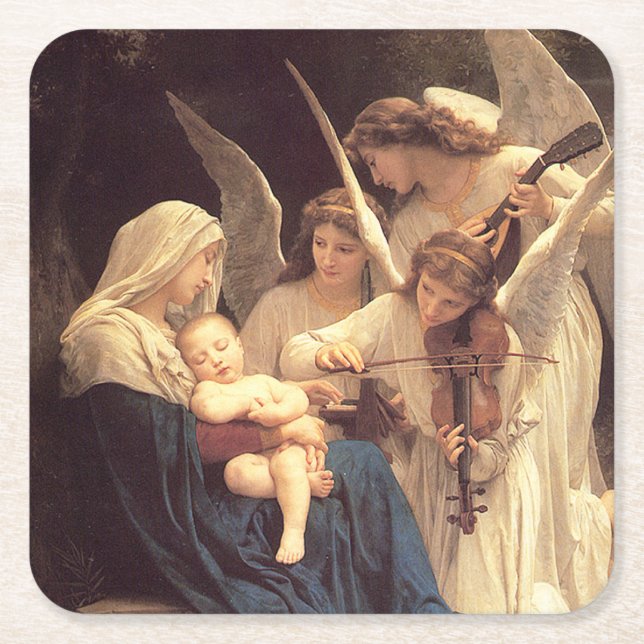 Angels Serenade Mary and Jesus Square Paper Coaster (Front)