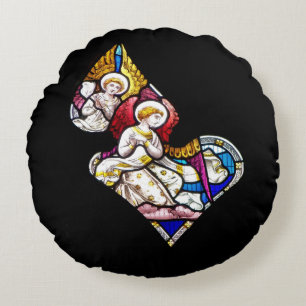 ANGELS STAINED GLASS WINDOW ROUND CUSHION