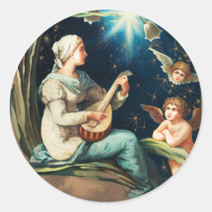 Angels, Stars, Women, the Moon Christmas Religious Classic Round Sticker