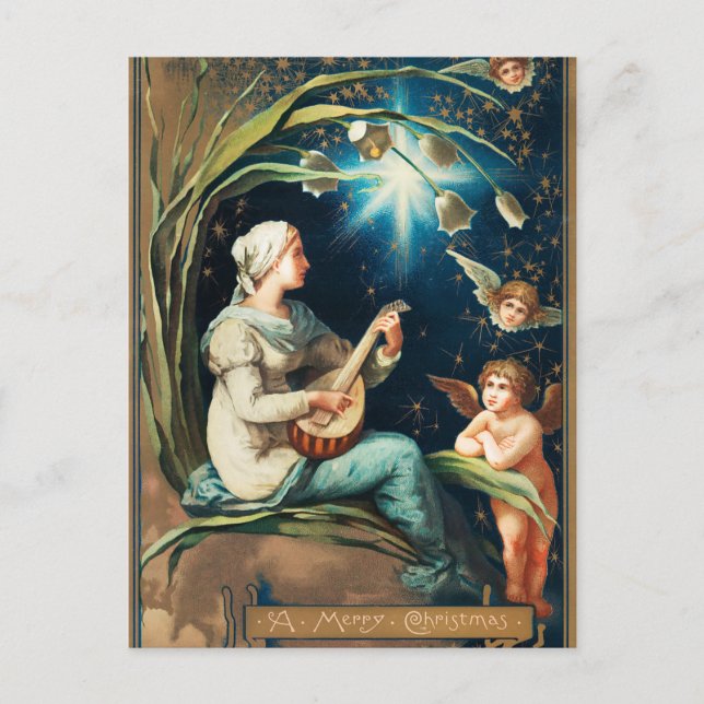 Angels, Stars, Women, the Moon Christmas Religious Holiday Postcard (Front)