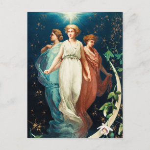 Angels, Stars, Women, the Moon Christmas Religious Holiday Postcard