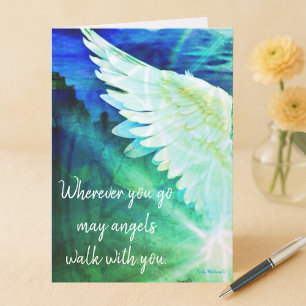 Angels Walk With You Guardian Angel Blue Wing Note Card