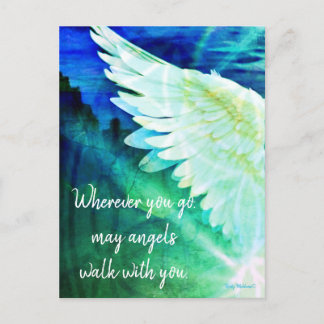 Angels Walk With You Guardian Angel Blue Wing Postcard