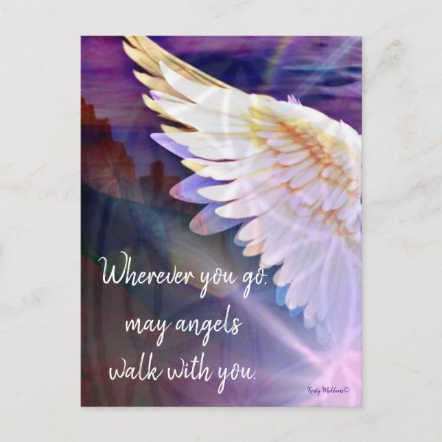 Angels Walk With You Guardian Angel Wing Quote Art Postcard (Front)