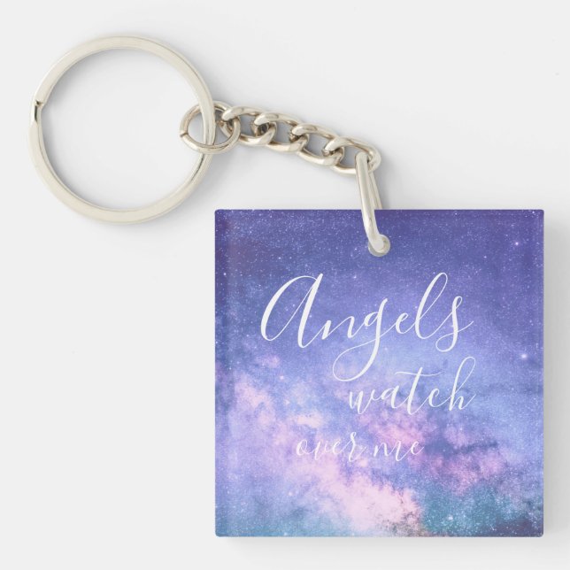Angels Watch Over Me beautiful Blessing Stardust Key Ring (Front)