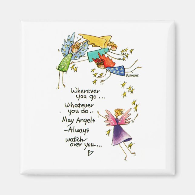 Angels Watch Over You Colourful Watercolor Sketch  Magnet (Front)
