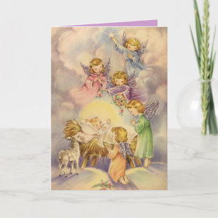Angels Watching Over Baby Jesus Card