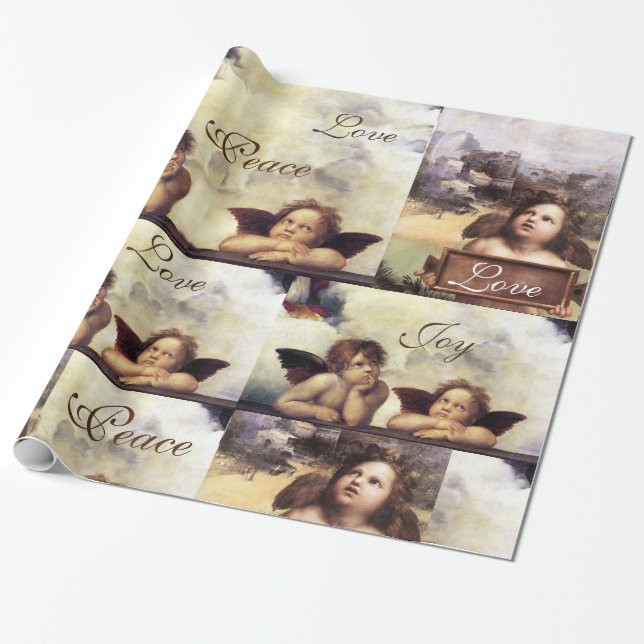 ANGELS /Winged Cherubs  CHRISTMAS JOY PEACE LOVE Wrapping Paper (Unrolled)