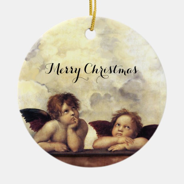 ANGELS / Winged Cherubs ,Clouds Raffaello Sanzio Ceramic Ornament (Front)