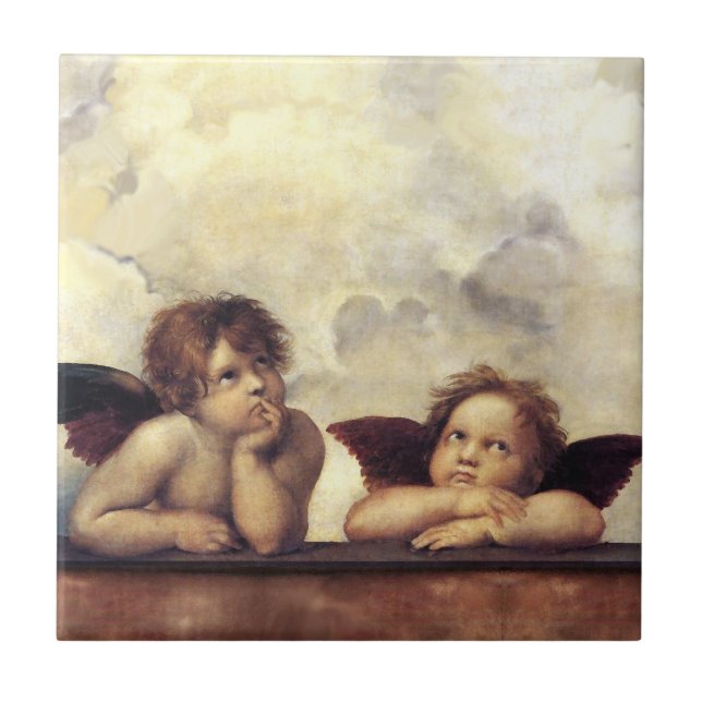 ANGELS /Winged Cherubs, Clouds,Raffaello Sanzio Ceramic Tile (Front)