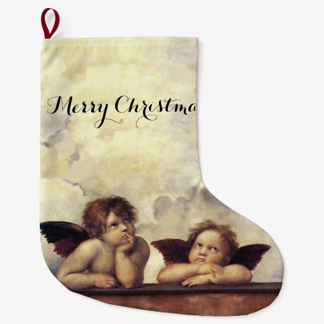 ANGELS / Winged Cherubs ,Clouds Raffaello Sanzio Large Christmas Stocking (Front)