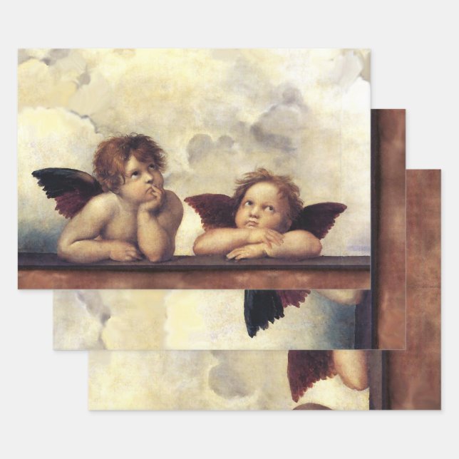 ANGELS / Winged Cherubs ,Clouds Raffaello Sanzio Wrapping Paper Sheet (Set)