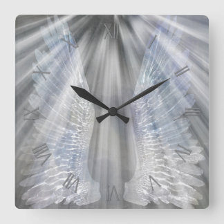 Angels wings and light square wall clock