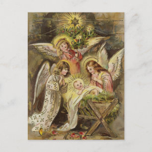 Angels with Baby Jesus   Vintage Christmas Postcard