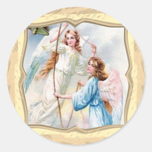 Angels With Bell Classic Round Sticker