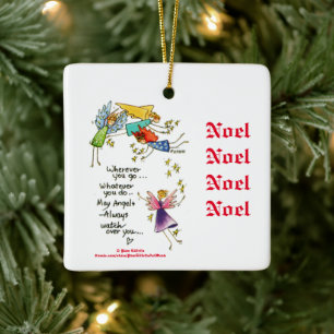 Angels With You at Christmas Watercolor Art Invita Ceramic Ornament