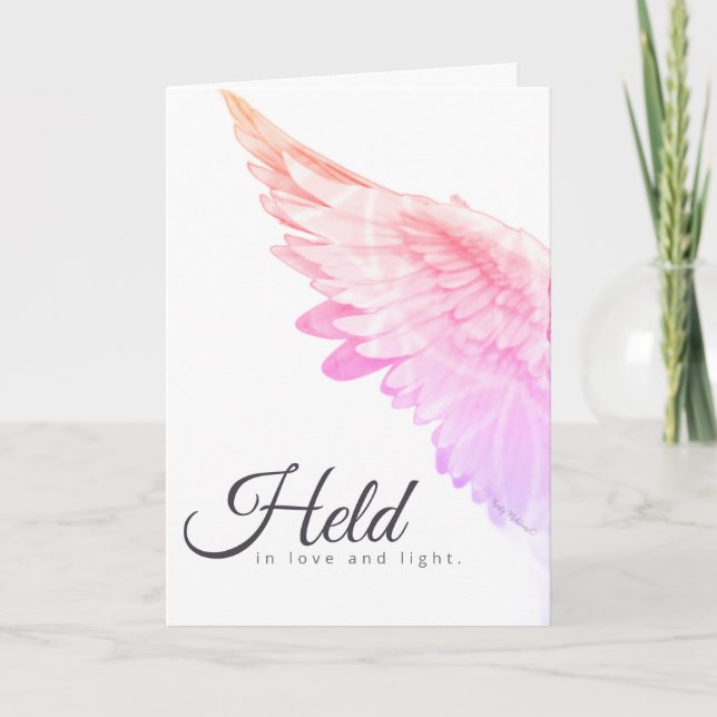 Angels With You Pink Angel Wing – Held Love Light Card (Front)