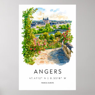 Angers Watercolor Vintage Travel Poster Ski