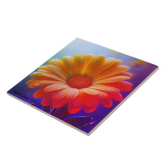 Angestelle Decorative Two Tone Daisy  Ceramic Tile