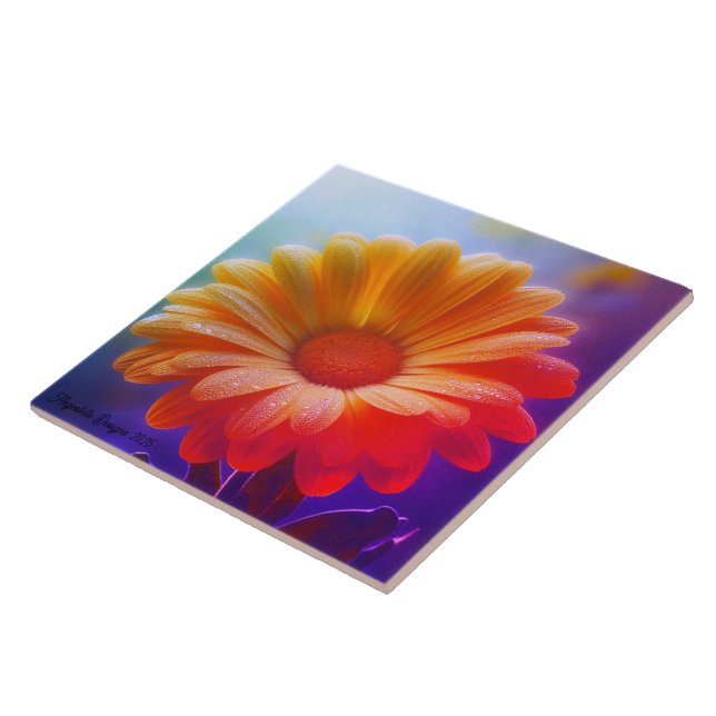 Angestelle Decorative Two Tone Daisy  Ceramic Tile (Side)