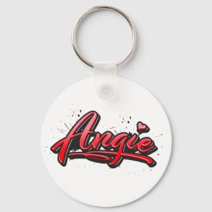 Angie red Heart Graffiti Key Key Ring