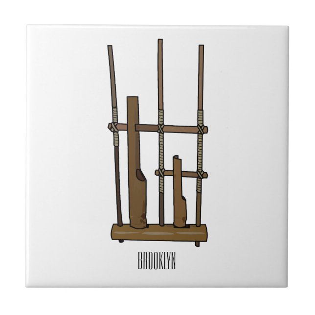 Angklung cartoon illustration ceramic tile (Front)