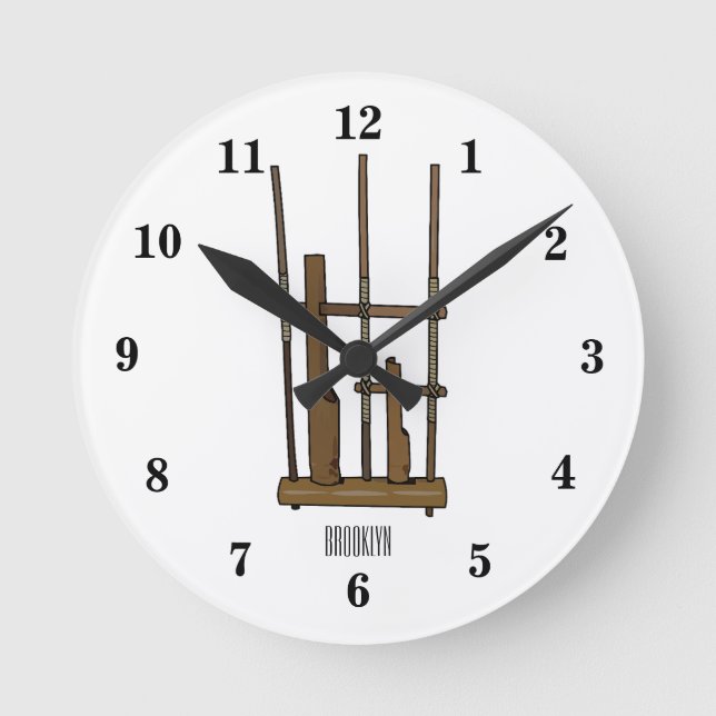 Angklung cartoon illustration round clock (Front)