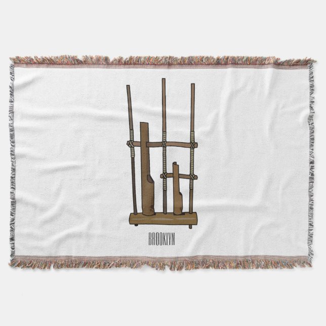 Angklung cartoon illustration throw blanket (Front)