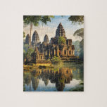 Angkor Wat, ancient Khmer temple Jigsaw Puzzle<br><div class="desc">Imagine a mesmerising scene of Angkor Wat, the ancient Khmer temple complex, nestled in the heart of a lush forest. The vibrant colours of the impressionist painting bring life to the surroundings, with the sunlight filtering through the dense foliage and casting a warm golden glow on the temple's intricate architecture....</div>
