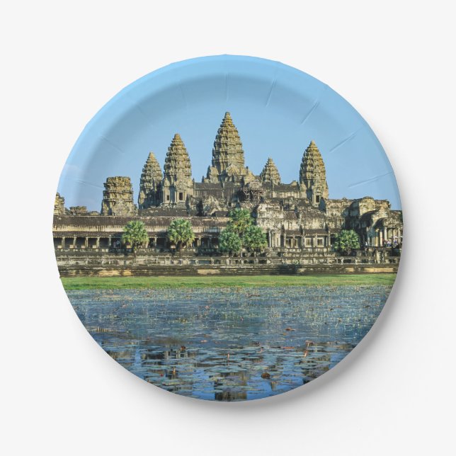 Angkor Wat and reflection in the lake - Cambodia Paper Plate (Front)