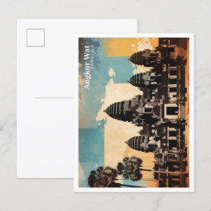 Angkor Wat Cambodia Pop Art Travel Illustration Postcard