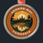 Angkor Wat Cambodia Travel Art Badge Metal Ornament<br><div class="desc">Angkor Wat vector artwork. Angkor Wat is a temple complex in Cambodia that's considered the world's largest religious structure by Guinness World Records. It's located in the ancient Khmer capital city of Angkor,  in northern Cambodia.</div>