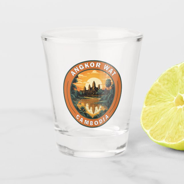 Angkor Wat Cambodia Travel Art Badge Shot Glass (Front)