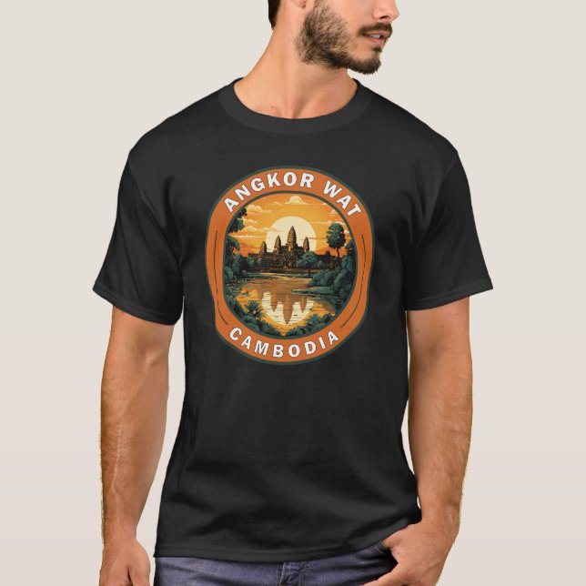 Angkor Wat Cambodia Travel Art Badge T-Shirt (Front)