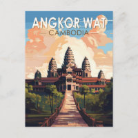 Angkor Wat Cambodia Travel Art Vintage