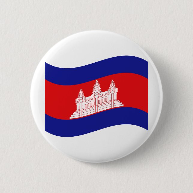 Angkor Wat Cambodian Flag Wave 6 Cm Round Badge (Front)